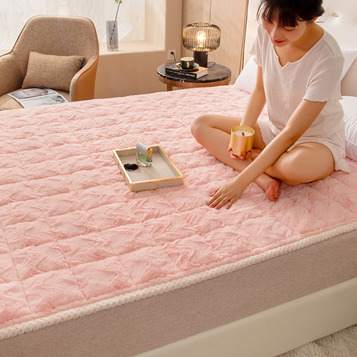 91家纺网 家纺一手货源 找家纺 凌云家纺 2025新款A类兔兔绒学生宿舍床褥家用床盖床垫可机洗-大床图 兔兔绒-粉玉色