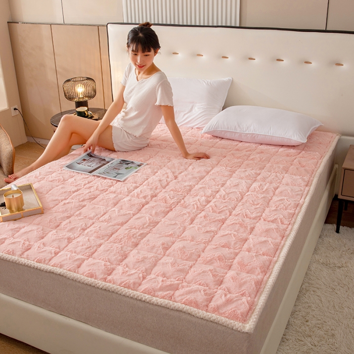 91家纺网 家纺一手货源 找家纺 凌云家纺 2025新款A类兔兔绒学生宿舍床褥家用床盖床垫可机洗-大床图 兔兔绒-粉玉色