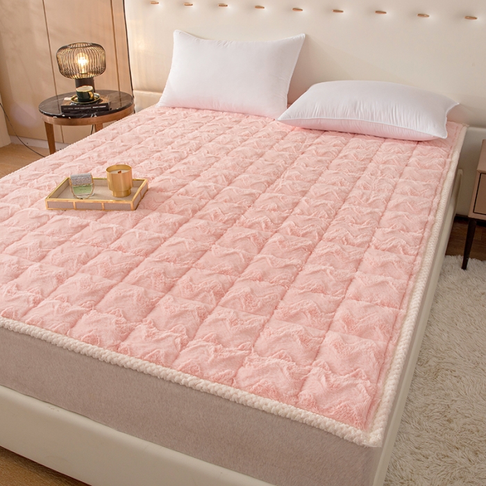 91家纺网 家纺一手货源 找家纺 凌云家纺 2025新款A类兔兔绒学生宿舍床褥家用床盖床垫可机洗-大床图 兔兔绒-粉玉色