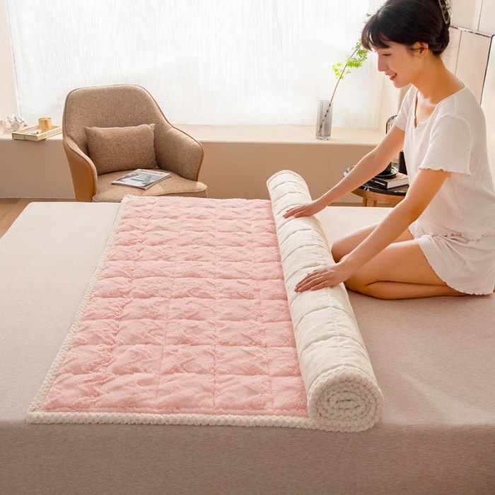 91家纺网 家纺一手货源 找家纺 凌云家纺 2025新款A类兔兔绒学生宿舍床褥家用床盖床垫可机洗-大床图 兔兔绒-粉玉色