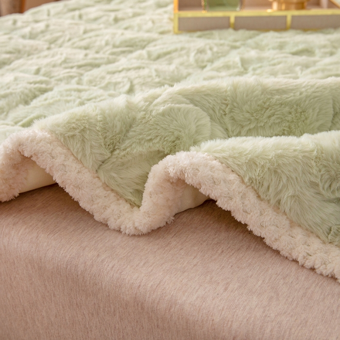 91家纺网 家纺一手货源 找家纺 凌云家纺 2025新款A类兔兔绒学生宿舍床褥家用床盖床垫可机洗-大床图 兔兔绒-浅绿