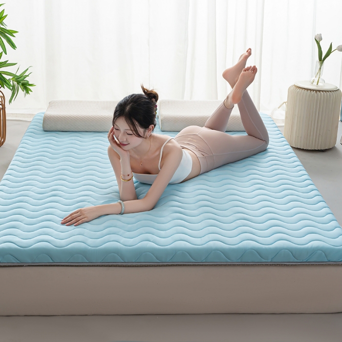 91家纺网 家纺一手货源 找家纺 元昊 2025新款A类牛奶丝波浪款纯色乳胶学生床垫 波浪-元气浅蓝