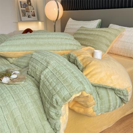 91家纺网 家纺一手货源 找家纺 （总）慕色 2023新款A类兔毛绒獭兔绒双拼保暖四件套（风格一）