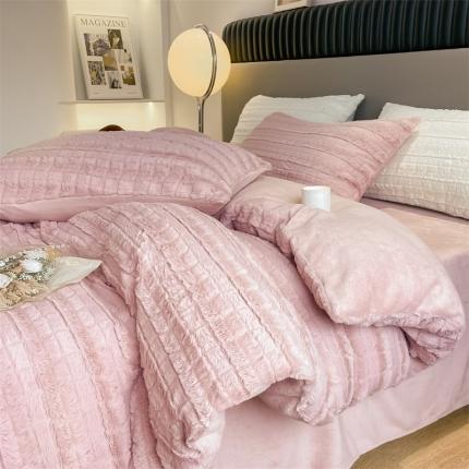 91家纺网 家纺一手货源 找家纺 （总）慕色 2023新款A类兔毛绒獭兔绒双拼保暖四件套（风格一）