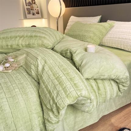 91家纺网 家纺一手货源 找家纺 （总）慕色 2023新款A类兔毛绒獭兔绒双拼保暖四件套（风格一）