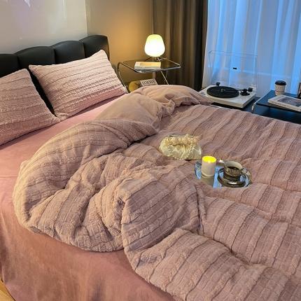 91家纺网 家纺一手货源 找家纺 （总）慕色家纺 2023新款A类兔毛绒獭兔绒双拼保暖四件套（风格二）