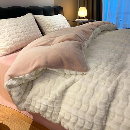 91家纺网 家纺一手货源 找家纺 （总）慕色家纺 2023新款A类兔毛绒獭兔绒双拼保暖四件套（风格二）