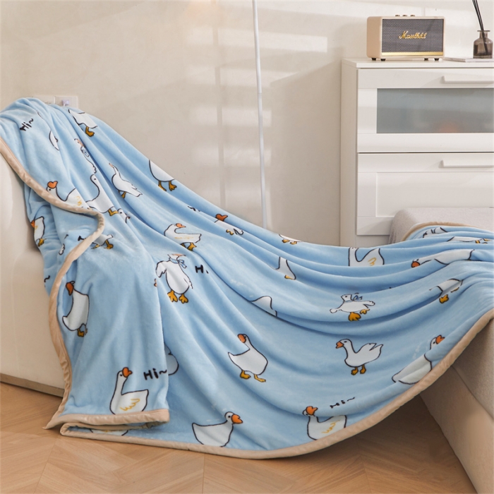 91家纺网 家纺一手货源 找家纺 古吉梦 2023新款A类双面小清新系列牛奶绒毛毯 牛奶绒毯-大白鹅