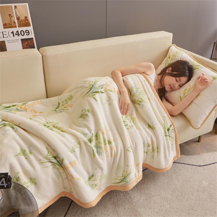 91家纺网 家纺一手货源 找家纺 古吉梦 2023新款A类双面小清新系列牛奶绒毛毯 牛奶绒毯-风雅