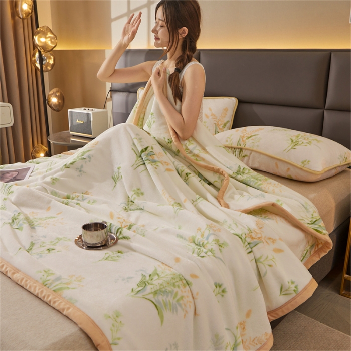 91家纺网 家纺一手货源 找家纺 古吉梦 2023新款A类双面小清新系列牛奶绒毛毯 牛奶绒毯-风雅