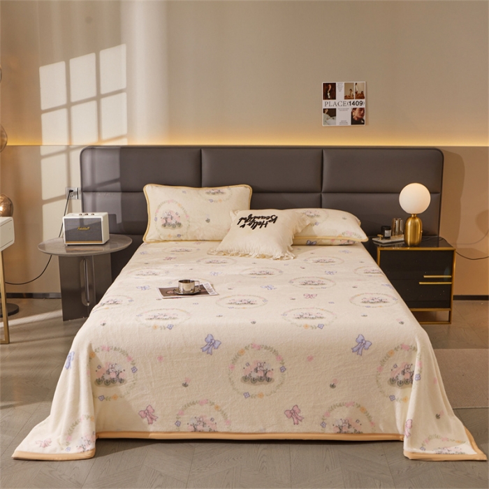 91家纺网 家纺一手货源 找家纺 古吉梦 2023新款A类双面小清新系列牛奶绒毛毯 牛奶绒毯-花园兔