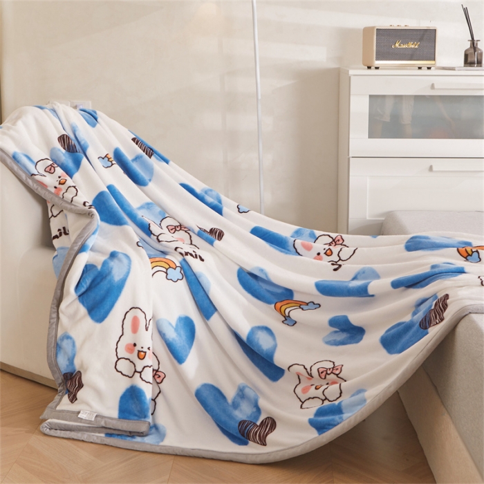 91家纺网 家纺一手货源 找家纺 古吉梦 2023新款A类双面小清新系列牛奶绒毛毯 牛奶绒毯-蓝色恋人