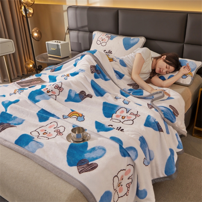 91家纺网 家纺一手货源 找家纺 古吉梦 2023新款A类双面小清新系列牛奶绒毛毯 牛奶绒毯-蓝色恋人