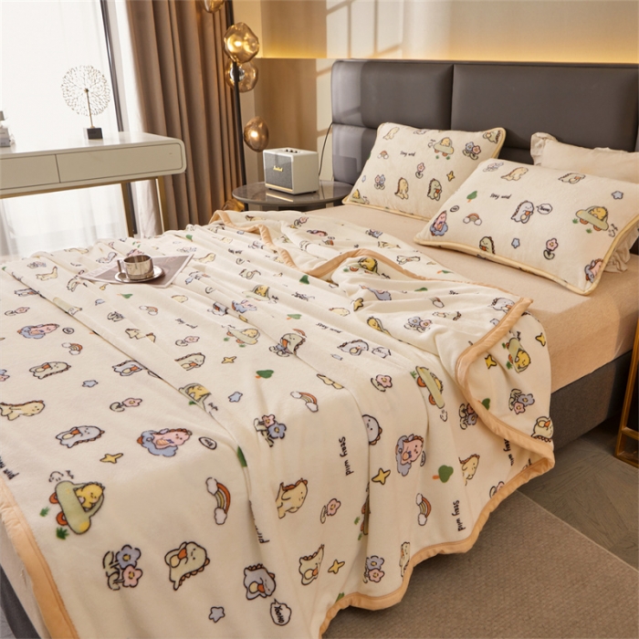 91家纺网 家纺一手货源 找家纺 古吉梦 2023新款A类双面小清新系列牛奶绒毛毯 牛奶绒毯-小恐龙米