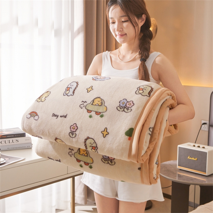 91家纺网 家纺一手货源 找家纺 古吉梦 2023新款A类双面小清新系列牛奶绒毛毯 牛奶绒毯-小恐龙米