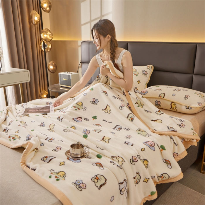 91家纺网 家纺一手货源 找家纺 古吉梦 2023新款A类双面小清新系列牛奶绒毛毯 牛奶绒毯-小恐龙米