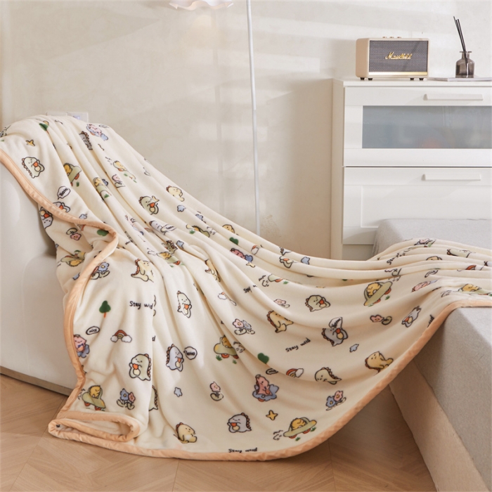 91家纺网 家纺一手货源 找家纺 古吉梦 2023新款A类双面小清新系列牛奶绒毛毯 牛奶绒毯-小恐龙米