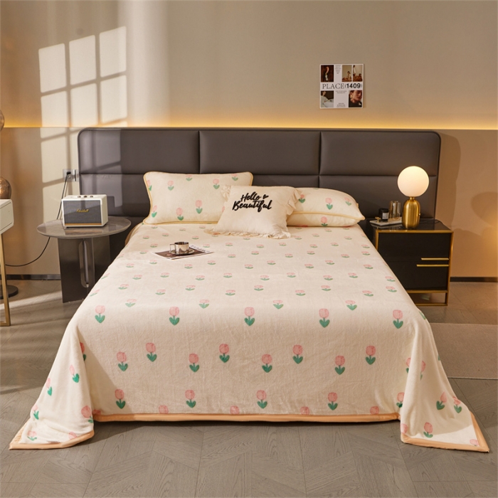 91家纺网 家纺一手货源 找家纺 古吉梦 2023新款A类双面小清新系列牛奶绒毛毯 牛奶绒毯-郁金香粉