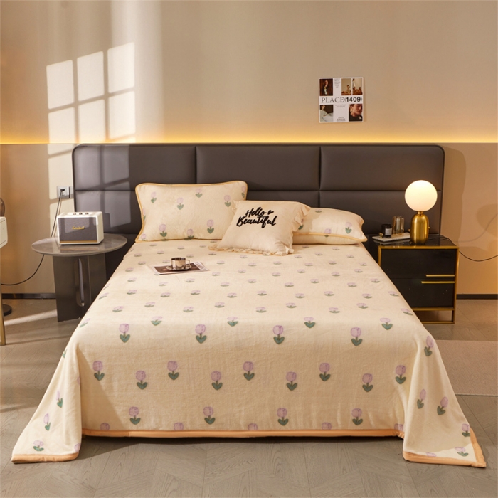 91家纺网 家纺一手货源 找家纺 古吉梦 2023新款A类双面小清新系列牛奶绒毛毯 牛奶绒毯-郁金香紫