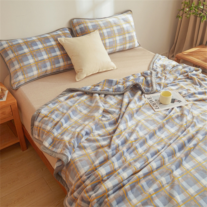 91家纺网 家纺一手货源 找家纺 古吉梦 2023新款A类双面无印风牛奶绒毛毯 毛毯-简约蓝