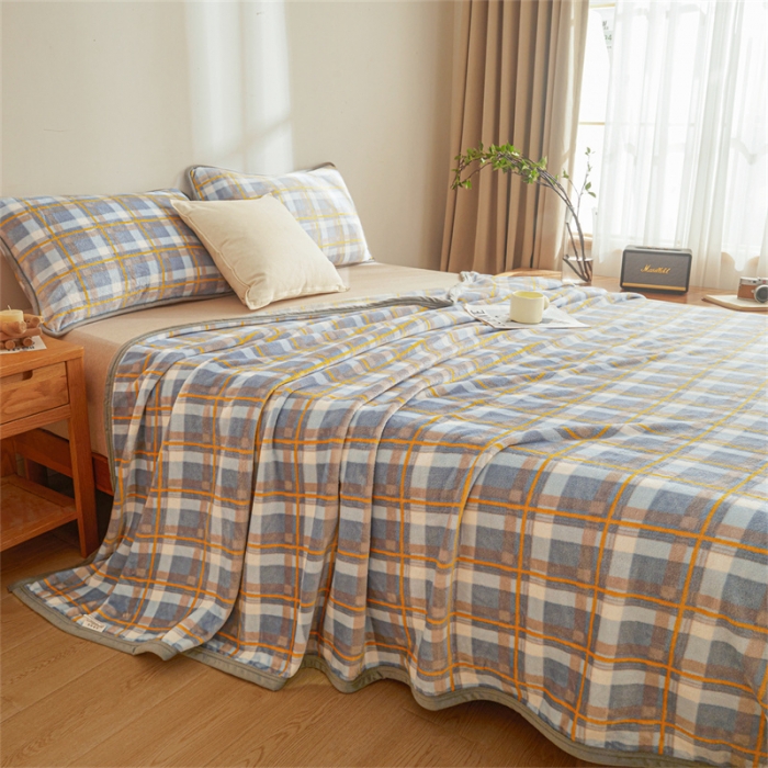 91家纺网 家纺一手货源 找家纺 古吉梦 2023新款A类双面无印风牛奶绒毛毯 毛毯-简约蓝