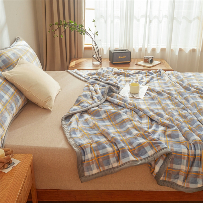 91家纺网 家纺一手货源 找家纺 古吉梦 2023新款A类双面无印风牛奶绒毛毯 毛毯-简约蓝