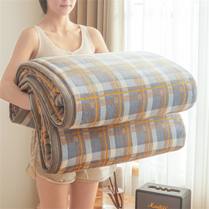 91家纺网 家纺一手货源 找家纺 古吉梦 2023新款A类双面无印风牛奶绒毛毯 毛毯-简约蓝