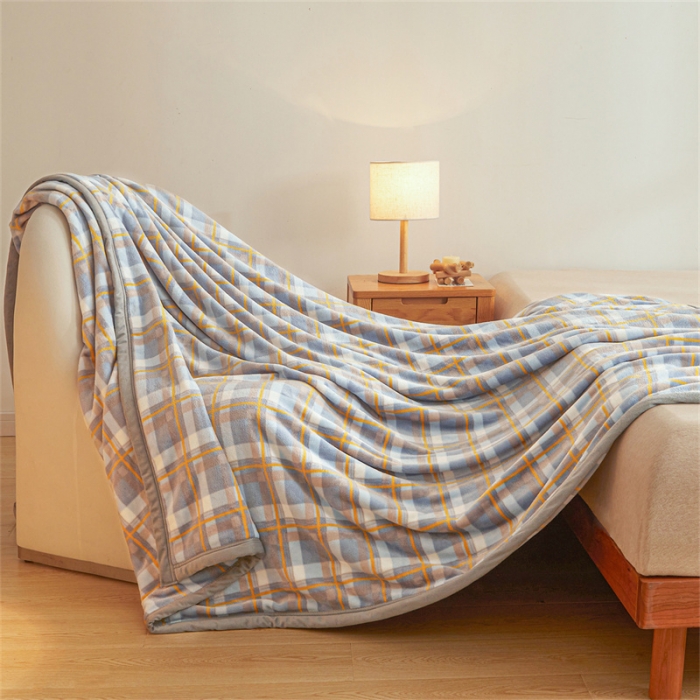 91家纺网 家纺一手货源 找家纺 古吉梦 2023新款A类双面无印风牛奶绒毛毯 毛毯-简约蓝
