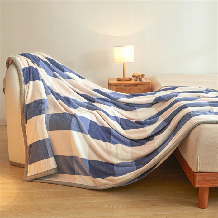 91家纺网 家纺一手货源 找家纺 古吉梦 2023新款A类双面无印风牛奶绒毛毯 毛毯-蓝大格