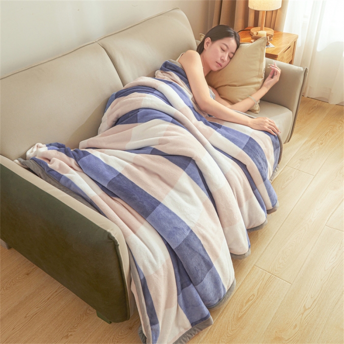 91家纺网 家纺一手货源 找家纺 古吉梦 2023新款A类双面无印风牛奶绒毛毯 毛毯-蓝大格