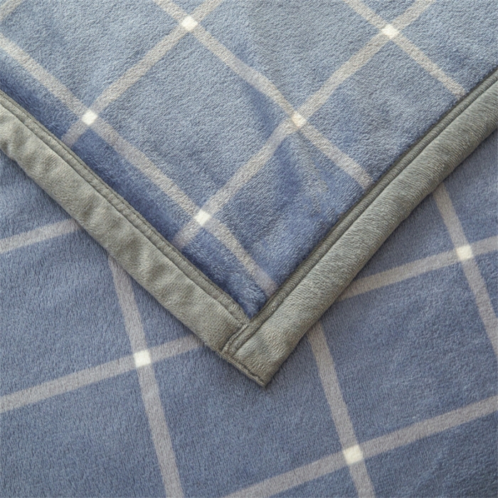 91家纺网 家纺一手货源 找家纺 古吉梦 2023新款A类双面无印风牛奶绒毛毯 毛毯-蓝灰大格