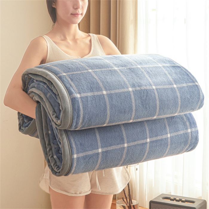 91家纺网 家纺一手货源 找家纺 古吉梦 2023新款A类双面无印风牛奶绒毛毯 毛毯-蓝灰大格