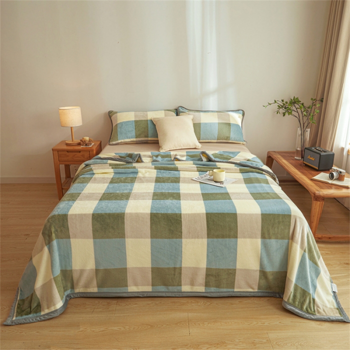 91家纺网 家纺一手货源 找家纺 古吉梦 2023新款A类双面无印风牛奶绒毛毯 毛毯-绿大格