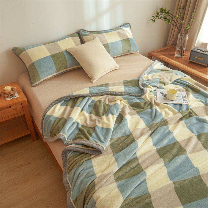 91家纺网 家纺一手货源 找家纺 古吉梦 2023新款A类双面无印风牛奶绒毛毯 毛毯-绿大格