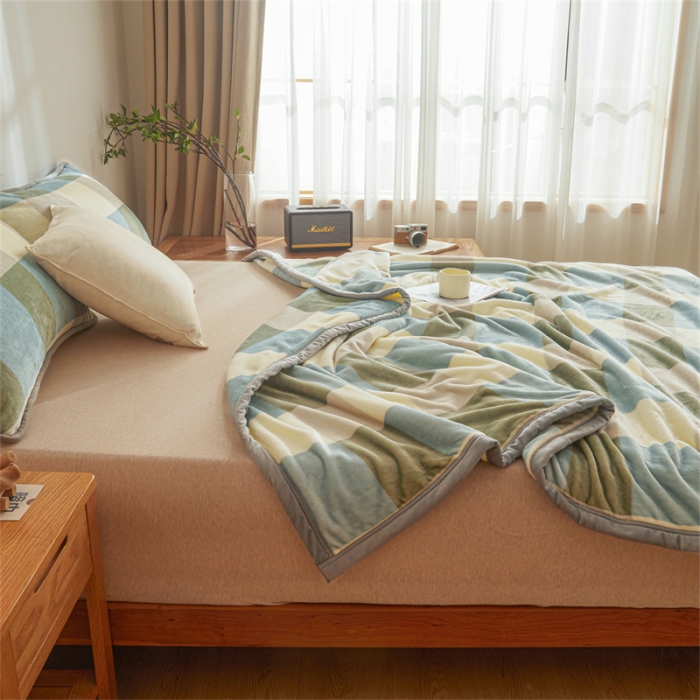 91家纺网 家纺一手货源 找家纺 古吉梦 2023新款A类双面无印风牛奶绒毛毯 毛毯-绿大格