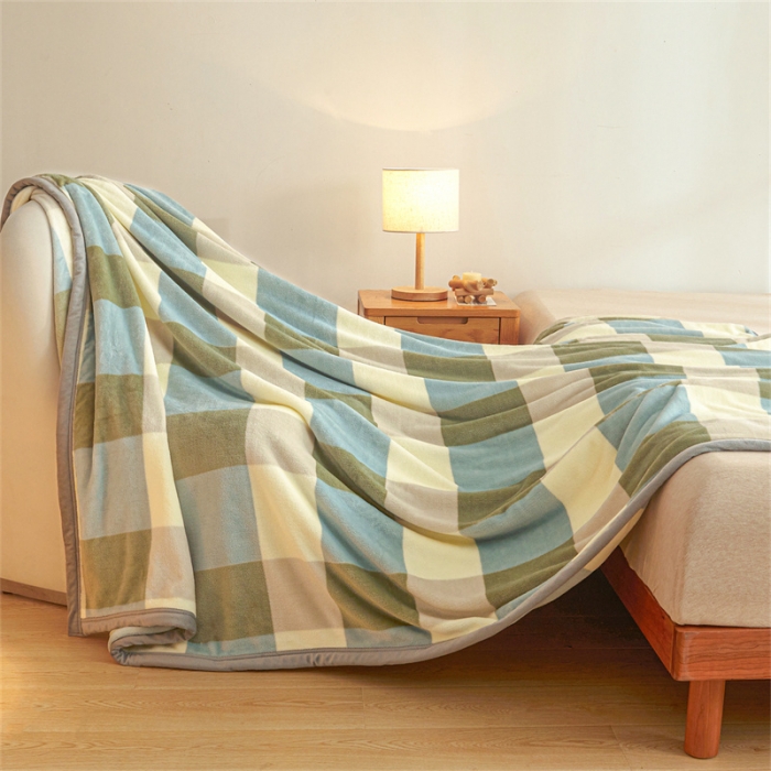 91家纺网 家纺一手货源 找家纺 古吉梦 2023新款A类双面无印风牛奶绒毛毯 毛毯-绿大格