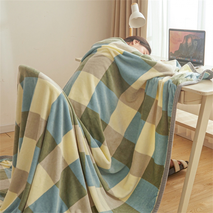 91家纺网 家纺一手货源 找家纺 古吉梦 2023新款A类双面无印风牛奶绒毛毯 毛毯-绿大格