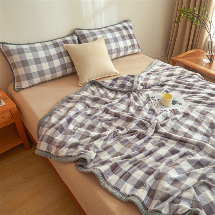 91家纺网 家纺一手货源 找家纺 古吉梦 2023新款A类双面无印风牛奶绒毛毯 毛毯-中格灰