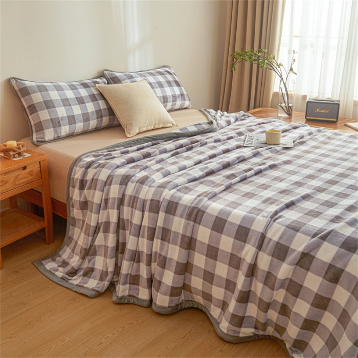 91家纺网 家纺一手货源 找家纺 古吉梦 2023新款A类双面无印风牛奶绒毛毯 毛毯-中格灰