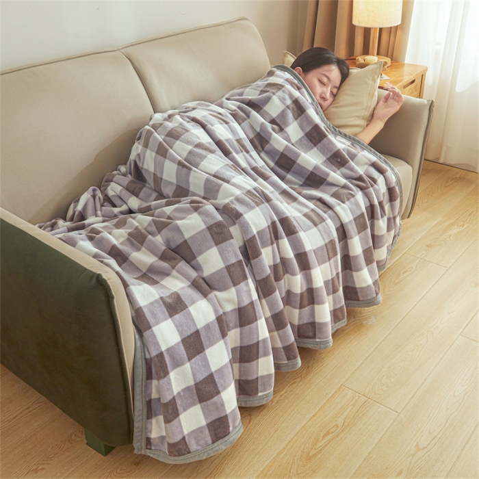 91家纺网 家纺一手货源 找家纺 古吉梦 2023新款A类双面无印风牛奶绒毛毯 毛毯-中格灰