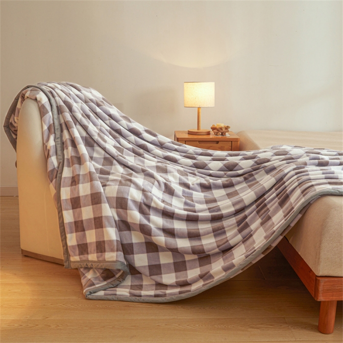 91家纺网 家纺一手货源 找家纺 古吉梦 2023新款A类双面无印风牛奶绒毛毯 毛毯-中格灰