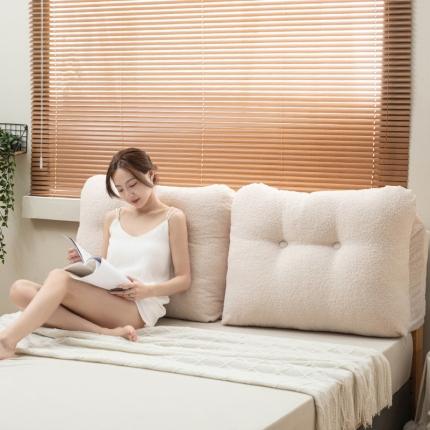 美达人 2023新款泰迪绒固定无床头款靠背 浅云-米白