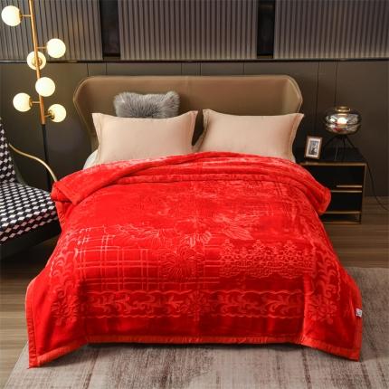 91家纺网 家纺一手货源 找家纺 总yyds双层双面红色拉舍尔毛毯婚庆毯结婚庆压花毯特厚10斤-出水芙蓉