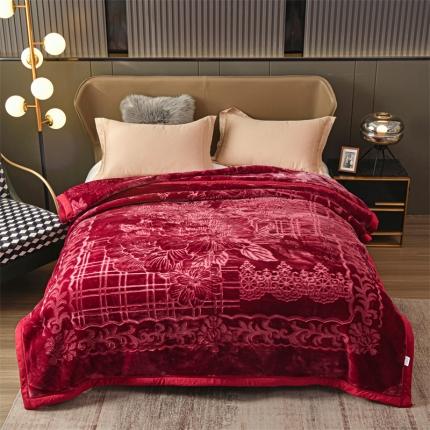 91家纺网 家纺一手货源 找家纺 总yyds双层双面红色拉舍尔毛毯婚庆毯结婚庆压花毯特厚10斤-出水芙蓉