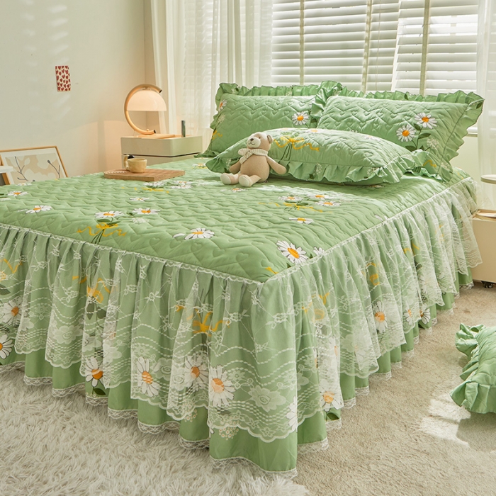 91家纺网 家纺一手货源 找家纺 宜凡 2023新款云朵棉床笠式床裙三件套 雏菊之约