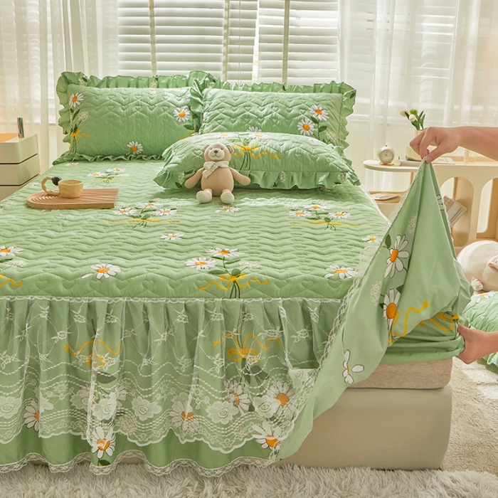 91家纺网 家纺一手货源 找家纺 宜凡 2023新款云朵棉床笠式床裙三件套 雏菊之约