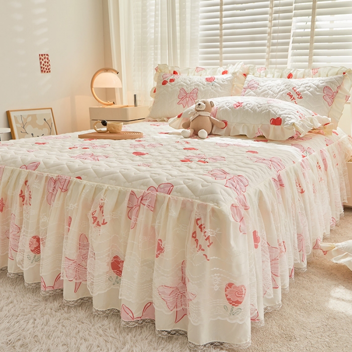 91家纺网 家纺一手货源 找家纺 宜凡 2023新款云朵棉床笠式床裙三件套 化蝶