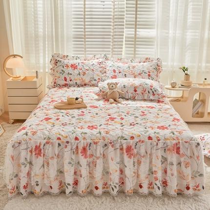 91家纺网 家纺一手货源 找家纺 宜凡 2023新款云朵棉床笠式床裙三件套 萝蔓