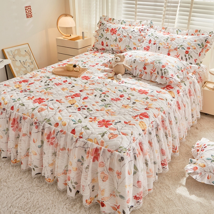 91家纺网 家纺一手货源 找家纺 宜凡 2023新款云朵棉床笠式床裙三件套 萝蔓