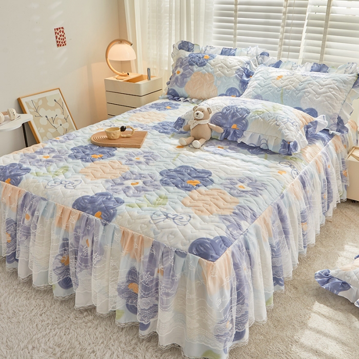 91家纺网 家纺一手货源 找家纺 宜凡 2023新款云朵棉床笠式床裙三件套 梦夕颜